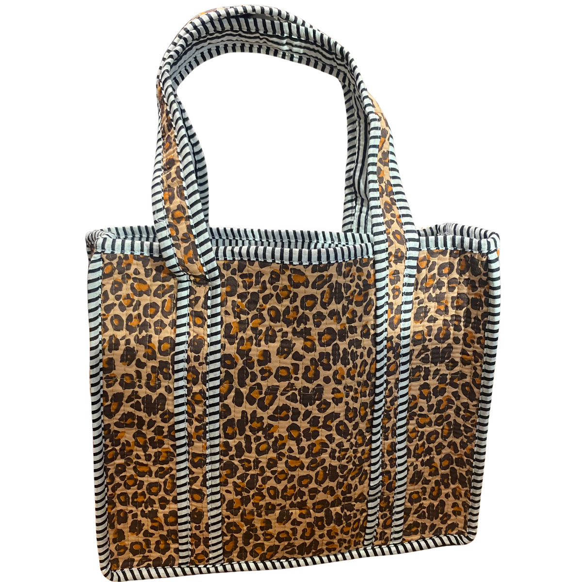 MTB375 Leopard & Stripes Mini Quilted Tote Bag 0