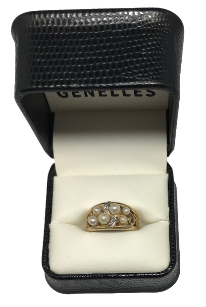 U 137953 14K Yellow Gold Pearl/Clear Stone Ring