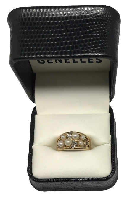 U 137953 14K Yellow Gold Pearl/Clear Stone Ring