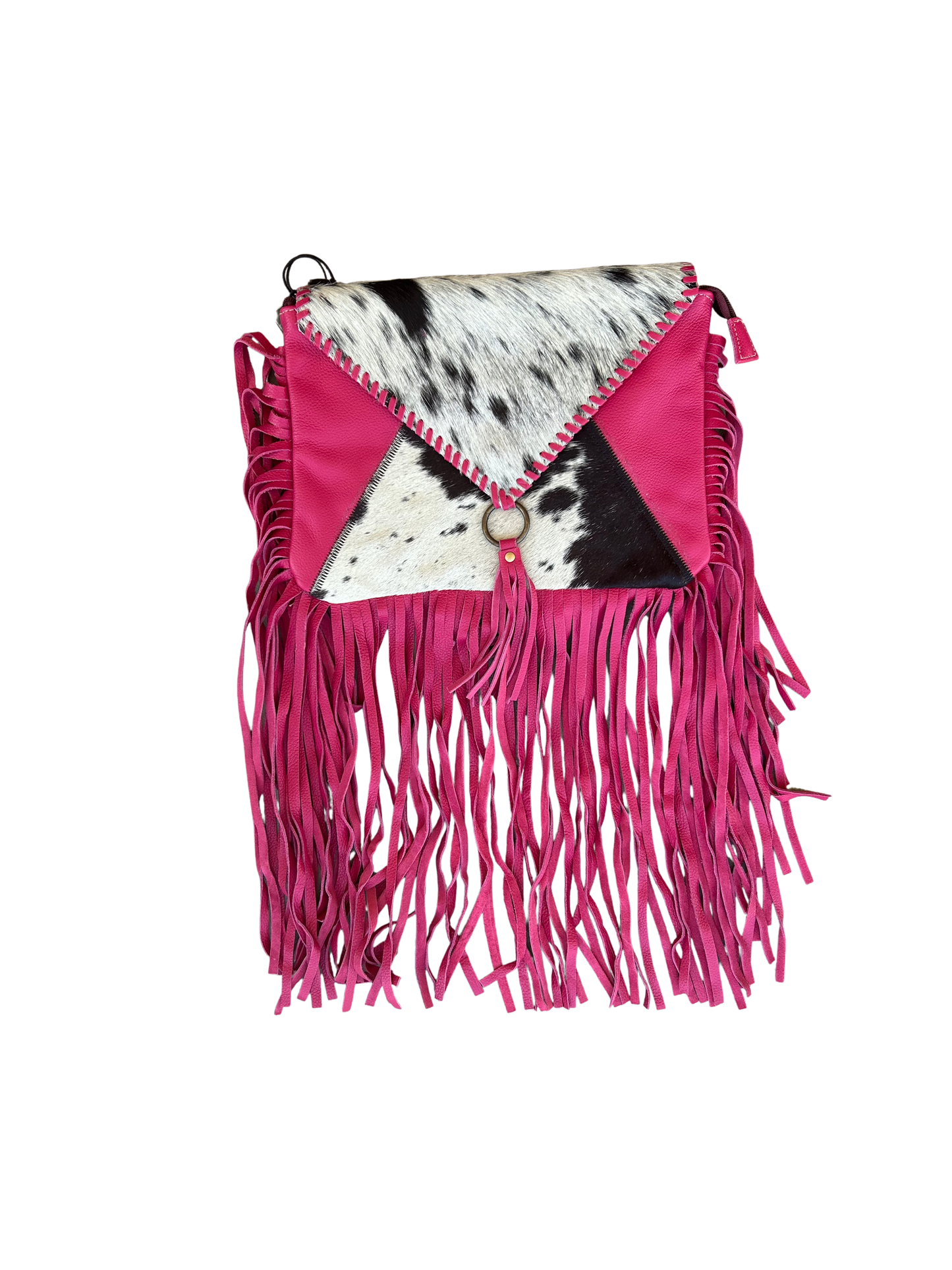 S-8851 Letterstone Trail Fringe Leather & Hairon Bag