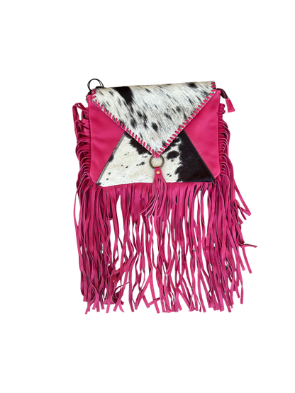 S-8851 Letterstone Trail Fringe Leather & Hairon Bag