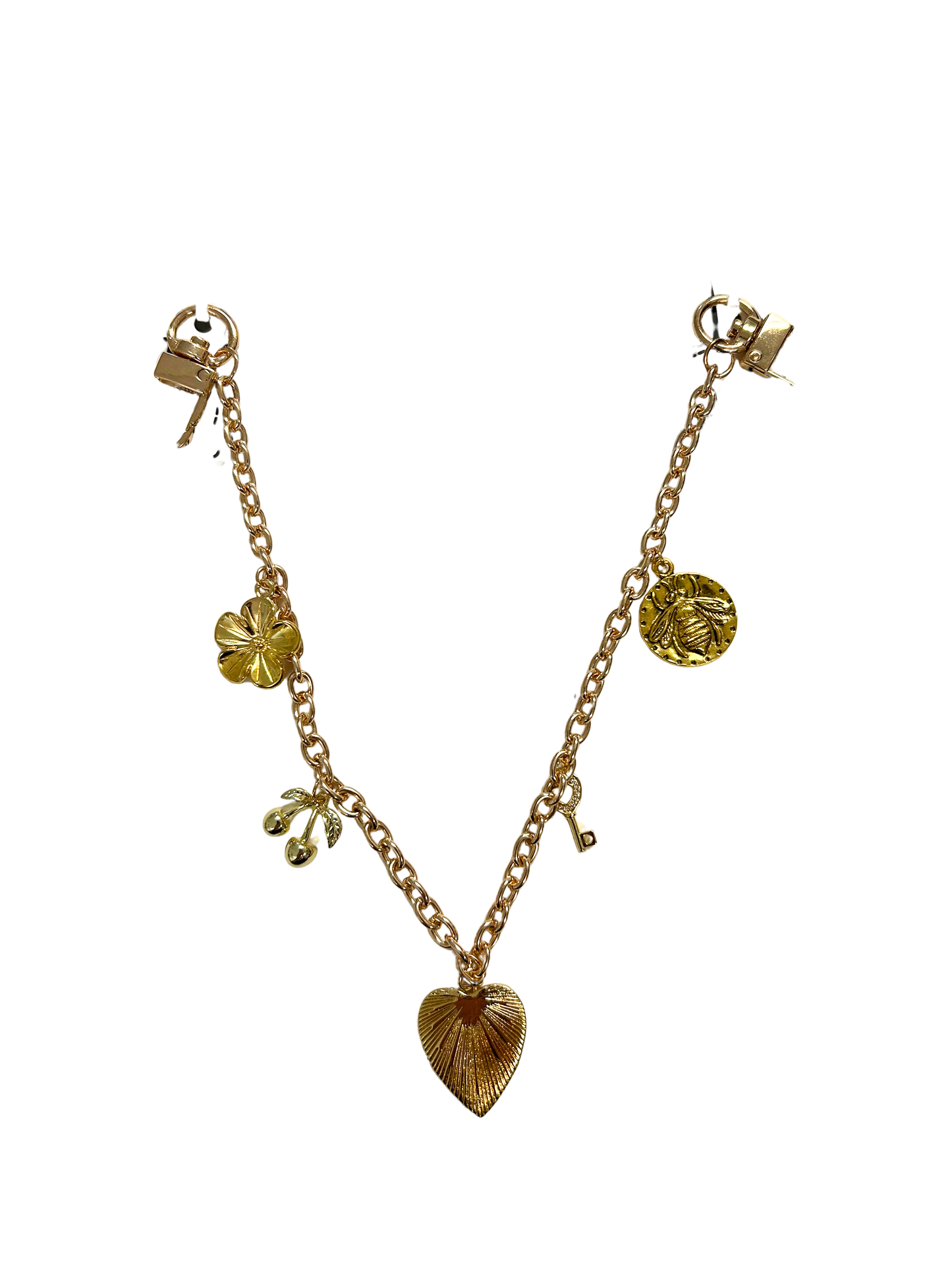BC3804C Gold Bee, Heart, Flower, & Cherry Bag Charm