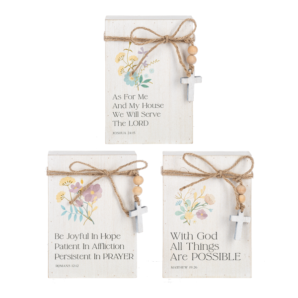 CB188553 Ganz Floral Bible Verse Message Block with Beaded Cross
