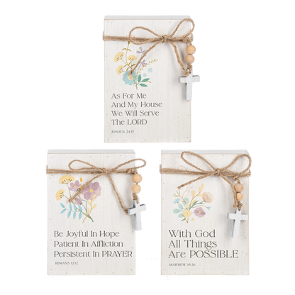 CB188553 Ganz Floral Bible Verse Message Block with Beaded Cross