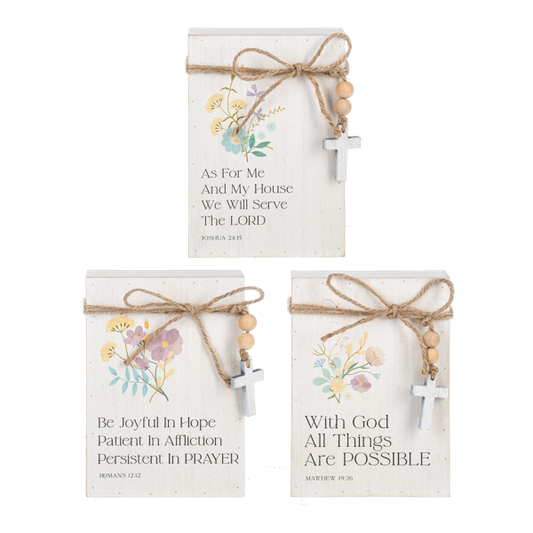 CB188553 Ganz Floral Bible Verse Message Block with Beaded Cross