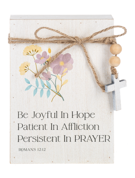 CB188553 Ganz Floral Bible Verse Message Block with Beaded Cross