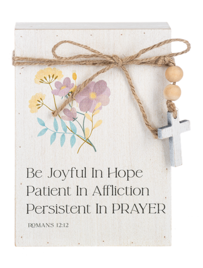 CB188553 Ganz Floral Bible Verse Message Block with Beaded Cross