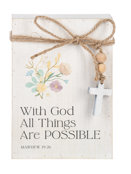 CB188553 Ganz Floral Bible Verse Message Block with Beaded Cross