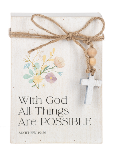 CB188553 Ganz Floral Bible Verse Message Block with Beaded Cross