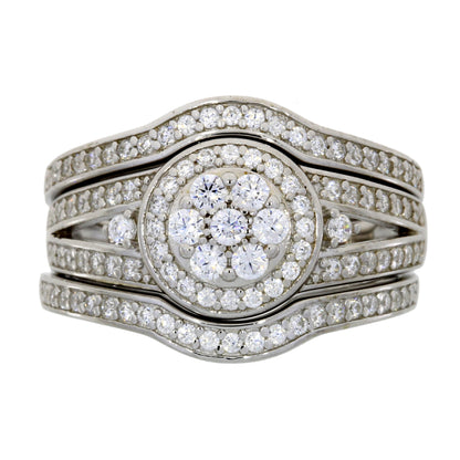 Sterling Silver CZ Halo Engagement Set