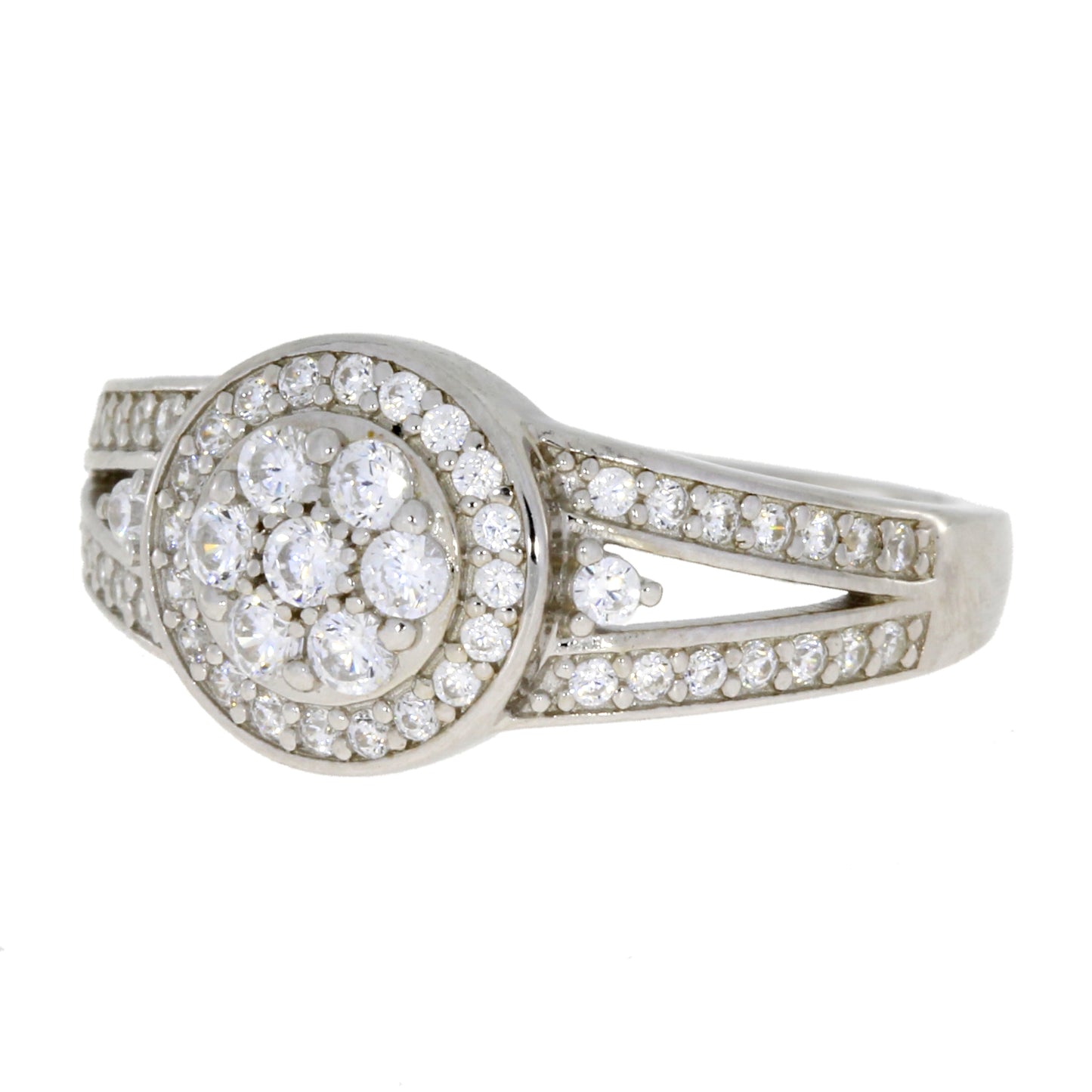 Sterling Silver CZ Halo Engagement Set