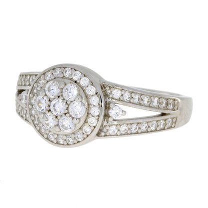 Sterling Silver CZ Halo Engagement Set