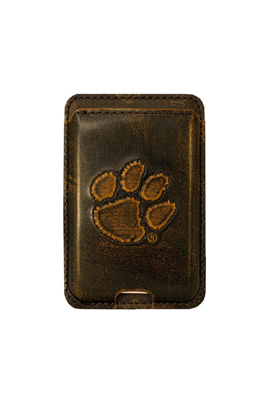 CLE-IWB8-BURN Burnished Antiqued Brown Magnet Phone Card Holder Clemson 0