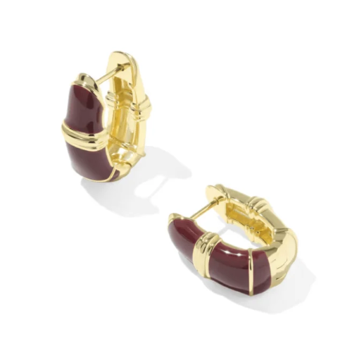 9608897994 Kendra Scott Enamel Huggie Earrings Burgundy/Gold 0