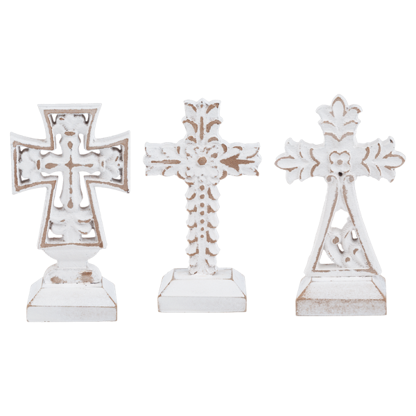 CX199917 Ganz Small Carved Cross on Stand White 0
