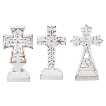 CX199917 Ganz Small Carved Cross on Stand White 0