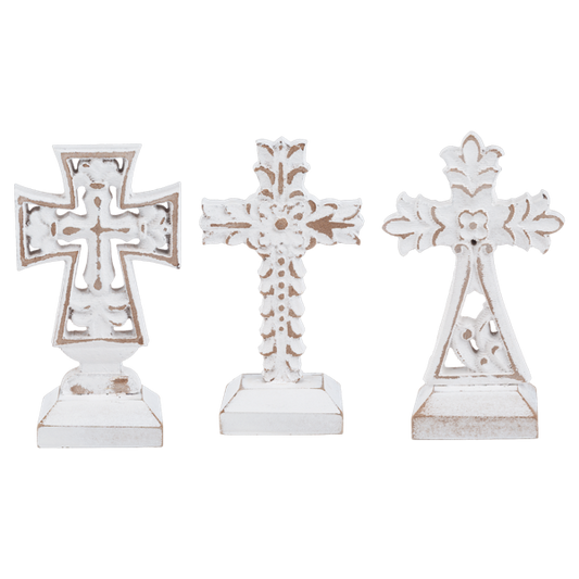 CX199917 Ganz Small Carved Cross on Stand White 0