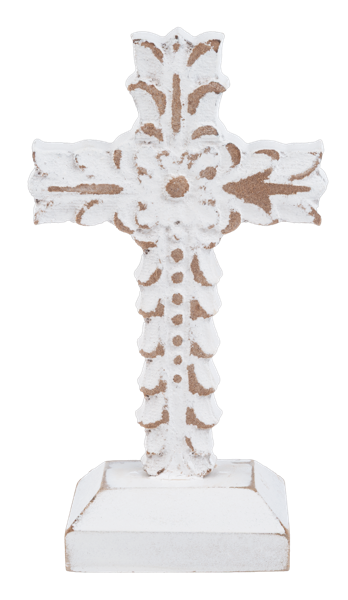 CX199917 Ganz Small Carved Cross on Stand White 0
