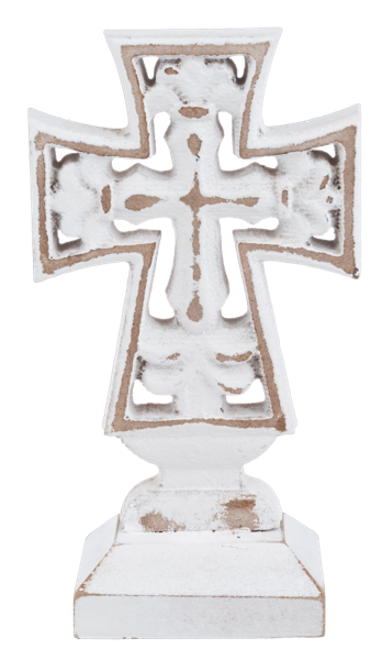 CX199917 Ganz Small Carved Cross on Stand White 0