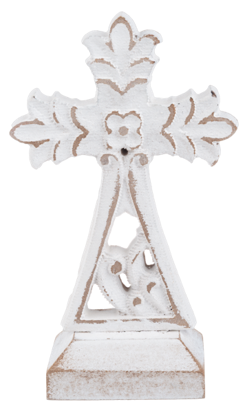 CX199917 Ganz Small Carved Cross on Stand White 0