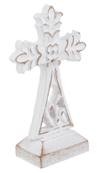 CX199917 Ganz Small Carved Cross on Stand White 0