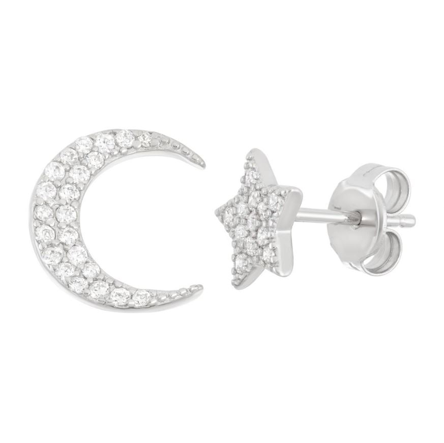 Sterling Silver Star & Moon Stud Earrings