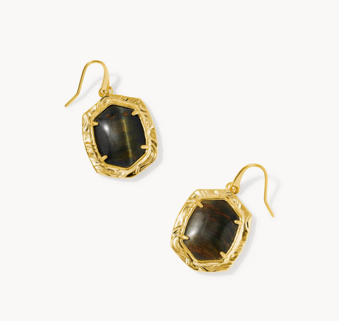 9608806371 Kendra Scott Daphne Tiger Stripe Gold Plated Drop Earring Dark Brown Hawks Eye 0