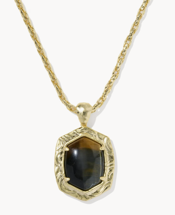 9608806370 Kendra Scott Tiger Stripe Daphne Sml Long Gold/Dk Brwn Hawks Eye 0