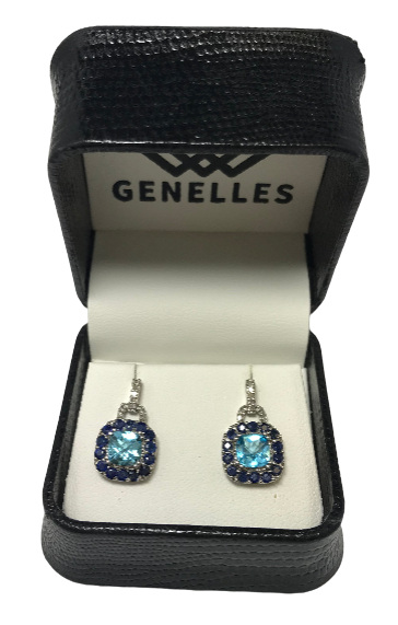 ER6140WBTSH 10K White Gold Blue Topaz/Sapphire/Diamond Earrings