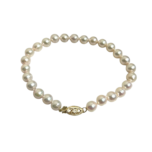14K Yellow Gold 6x6.5 Akoya Saltwater Pearl Bracelet - 7.5"