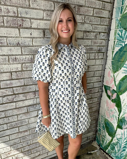 The Rory Dress in Floral Foulard Navy