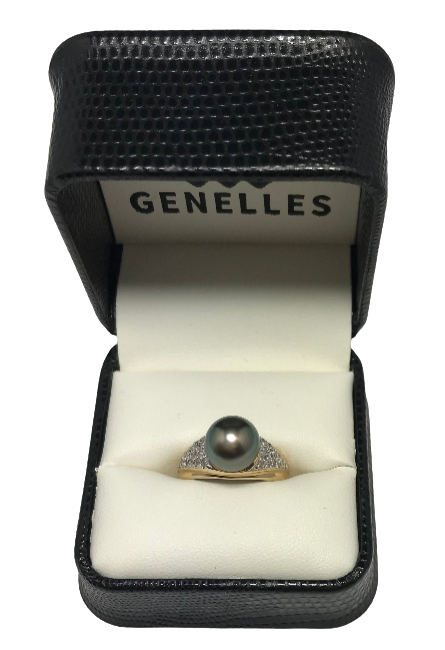 U 14K Yellow Gold Black Pearl 36PT CTTW Ring