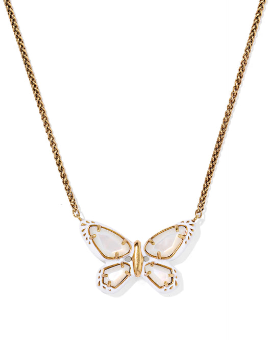 9608892532 Kendra Scott Dolly Parton Enamel Butterfly Pendant Vintage Gold Tone White Mix Necklace 0
