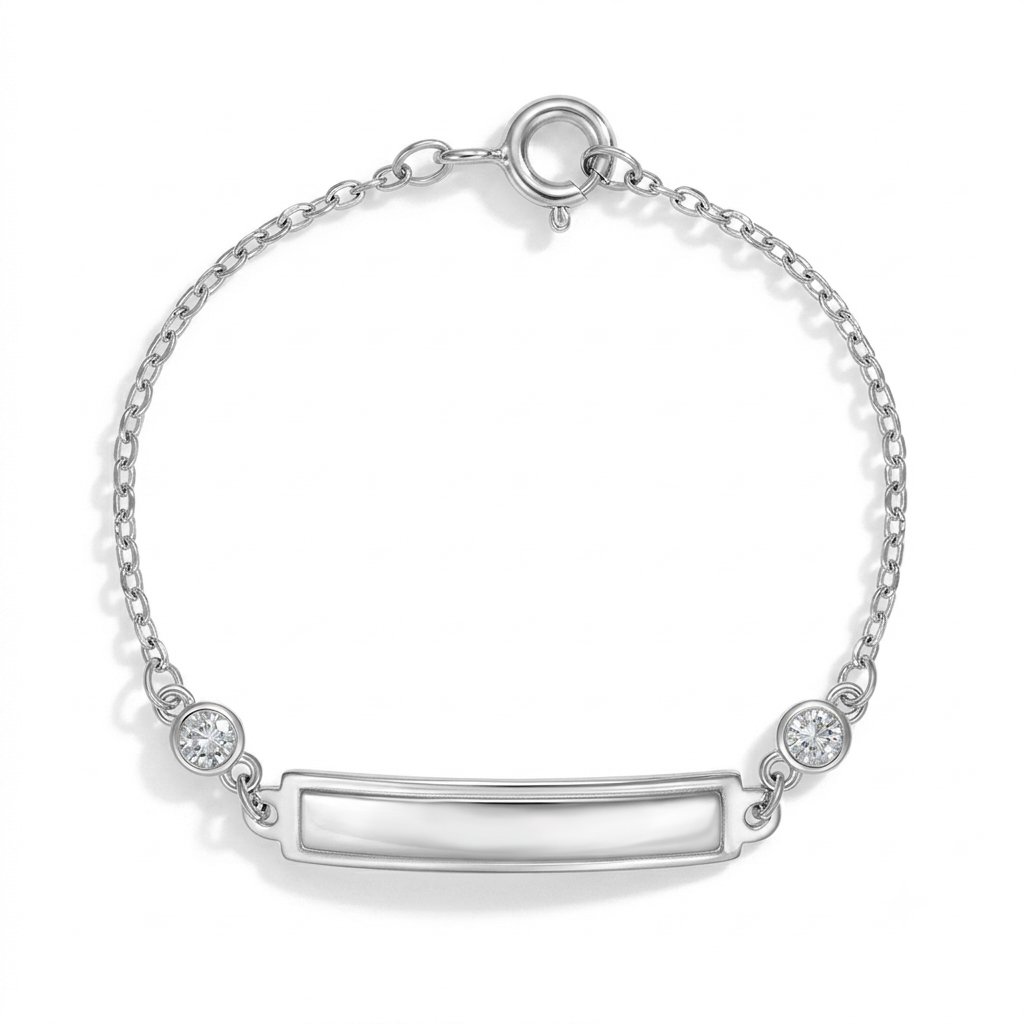 SS-02-00036 In Season Engravable Sterling Silver 4.5in Cubic Zirconia ID Tag Bracelet 0