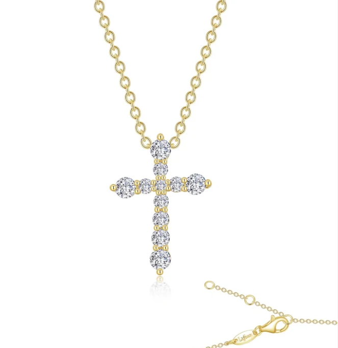 P0207CLG18 Lafonn Sterling Silver Gold Plated 0.67 CTW Cross Pendant Necklace 0