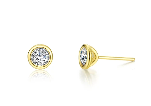 E0581CLG Lafonn Gold Plated Sterling Silver 1.0CTW Lassaire Stone Bezel Set Stud Earrings 0