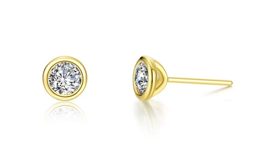 E0582CLG Lafonn Gold Plated Sterling Silver 1.5CTW Lassaire Stones Bezel Set Stud Earrings 0