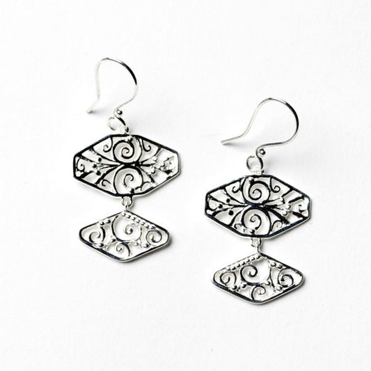 E514 Southern Gates Sterling Silver Two Tier Scroll Art Deco Dangle Earrings 0