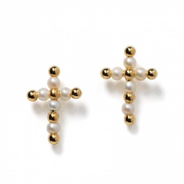 742 DER E804 Southern Gates Gold-Plated Sterling Silver Margeaux Beaded Cross Earrings 0