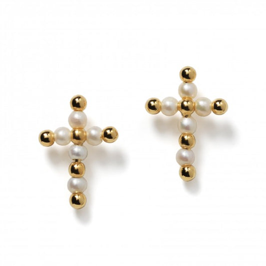 742 DER E804 Southern Gates Gold-Plated Sterling Silver Margeaux Beaded Cross Earrings 0