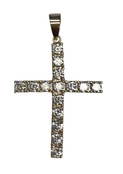 Gold Plated Sterling Silver Large CZ Cross Pendant