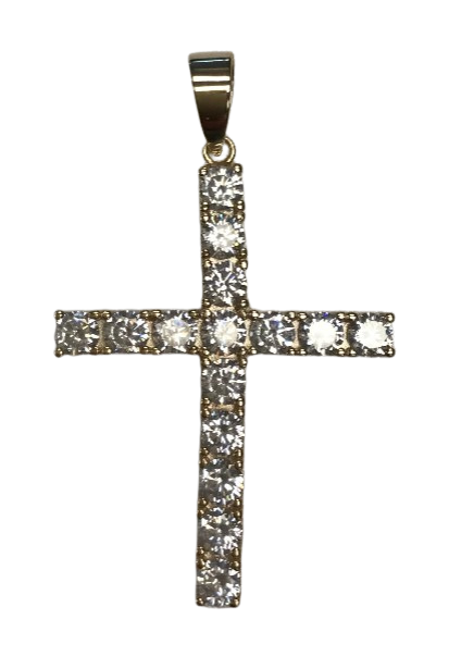 Gold Plated Sterling Silver Large CZ Cross Pendant