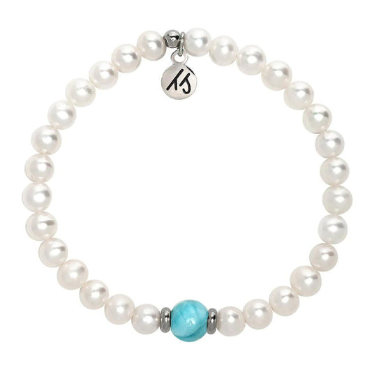 The Cape Bracelet - Pearl with Larimar Ball