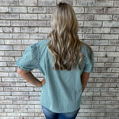 The Lainey Top in Blue Green Stripe