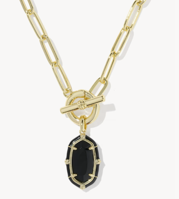 9608893464 Kendra Scott Elisa Enamel Link Chain Necklace Gold/Black Agate 0
