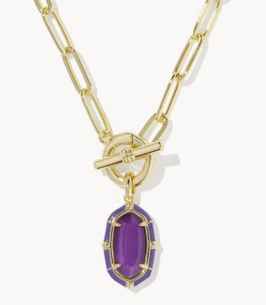 9608893666 Kendra Scott Elisa Enamel Link Chain Necklace Gold/Purple Mother of Pearl 0