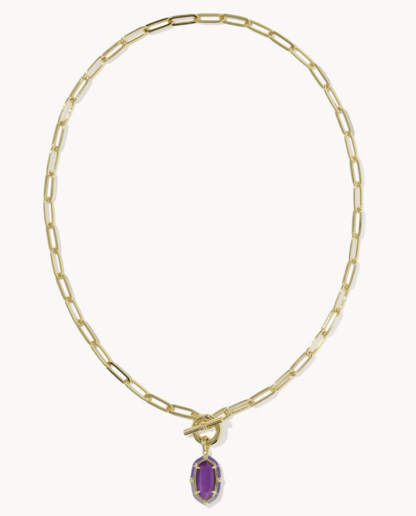 9608893666 Kendra Scott Elisa Enamel Link Chain Necklace Gold/Purple Mother of Pearl 0