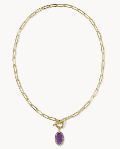 9608893666 Kendra Scott Elisa Enamel Link Chain Necklace Gold/Purple Mother of Pearl 0