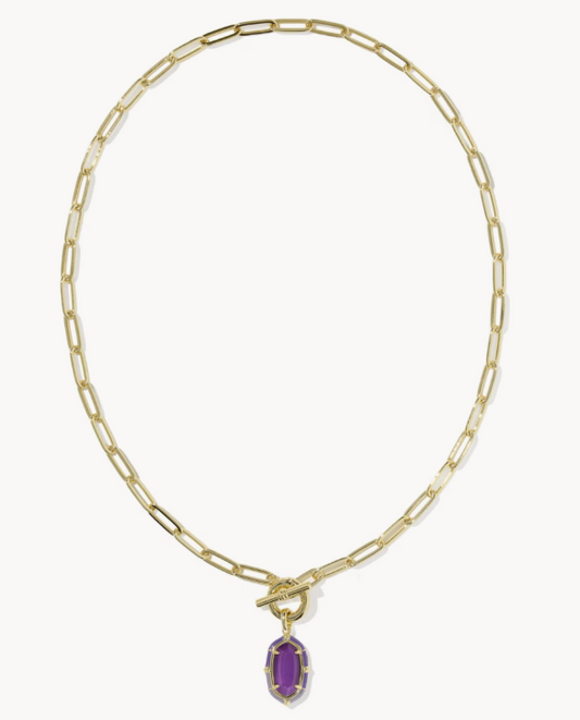 9608893666 Kendra Scott Elisa Enamel Link Chain Necklace Gold/Purple Mother of Pearl 0