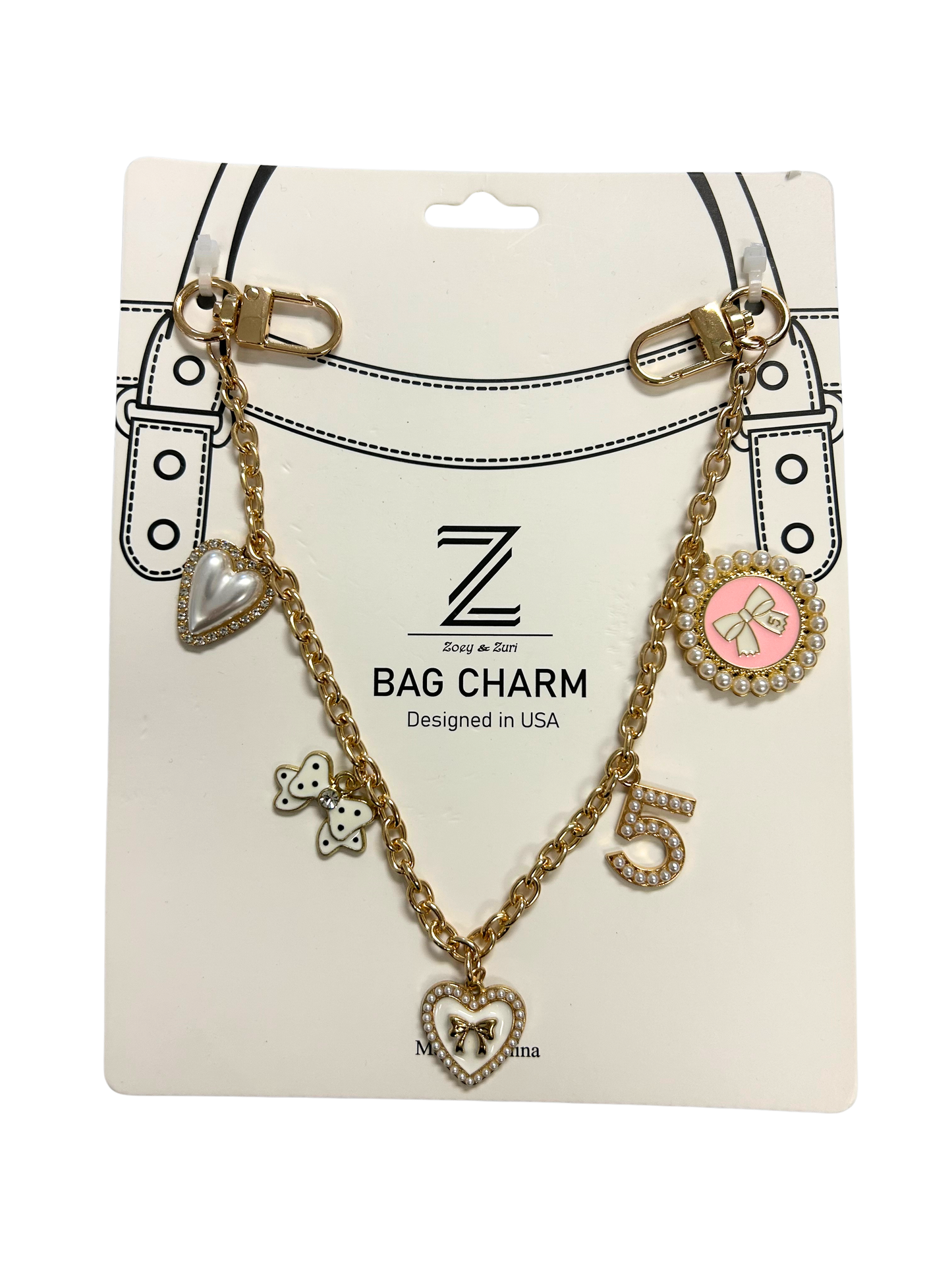 BC3804D Pink Bow, White Heart, Polka Dot Heart Bag Charm